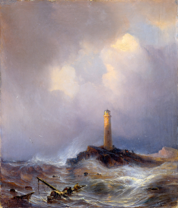 Leuchtturm an der Bretonischen Küste, Gemälde von Théodore Gudin, 1845